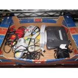 A Nintendo 64 Video Games Console, with P.S.U., leads and four controllers and five loose game