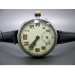 A Trench Style Gent's Wristwatch, the dial with Arabic numerals and seconds subsidiary dial, the