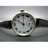 A Continental Cased Trench Style Gent's Wristwatch, the signed dial with black and red Roman