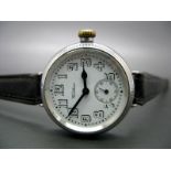Waltham; A Hallmarked Silver Cased Trench Style Gent's Wristwatch, the signed dial with Arabic