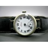 Alicia Swiss Made; A Trench Style Gent's Wristwatch, the signed dial with black Roman numerals and