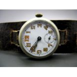 A Trench Style Gent's Wristwatch, the dial with Arabic numerals and seconds subsidiary dial, the