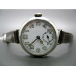 A Trench Style Gent's Wristwatch, the dial with Arabic numerals and seconds subsidiary dial, the