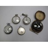 An "Emes" Travel Clock, in leather case, a "Suprex" pedometer, an "Everite" pocket watch plus two