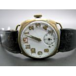 A Trench Style Gent's Wristwatch, the dial with Arabic numerals and seconds subsidiary dial, the