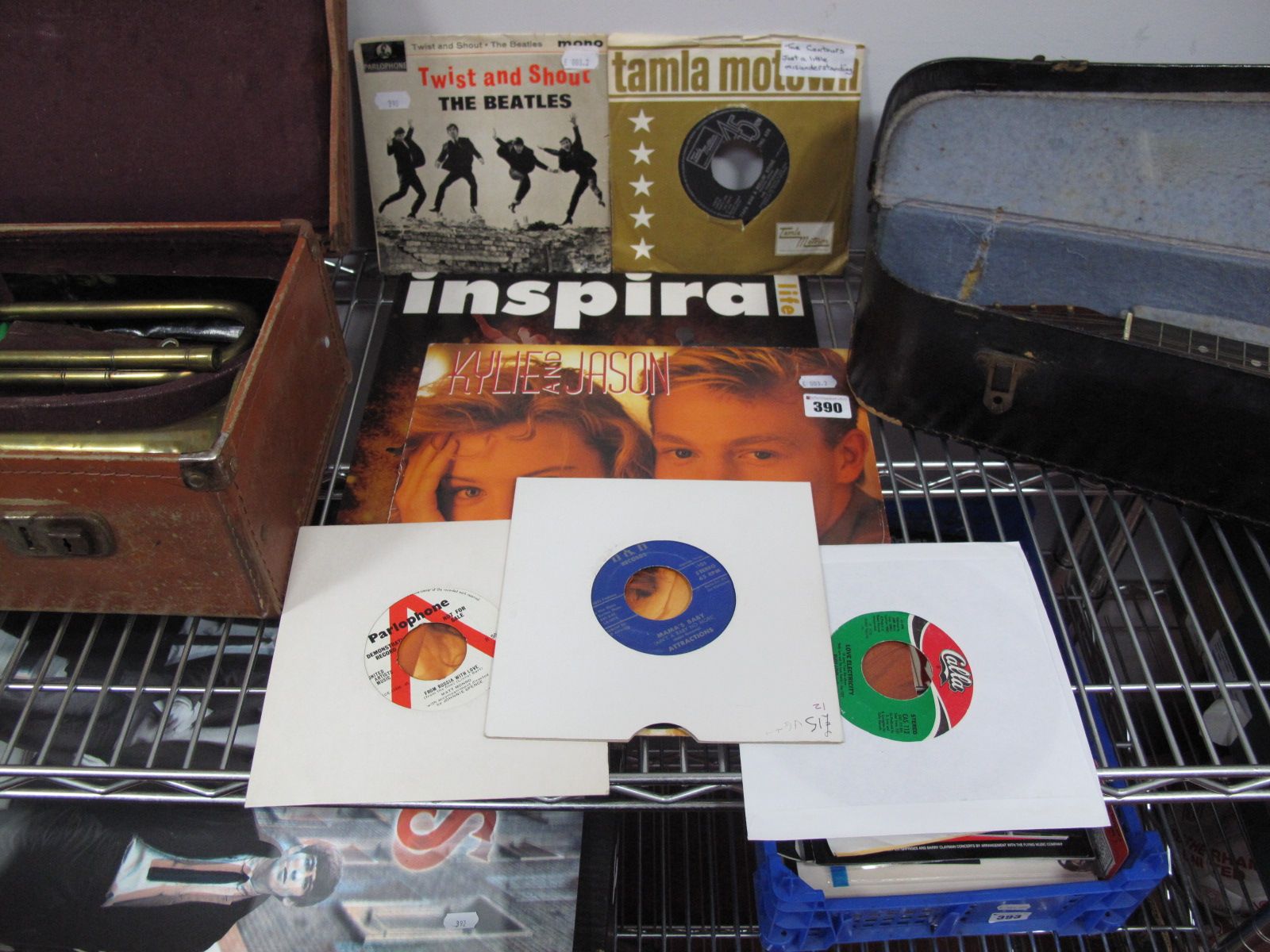 Inspiral Carpets "Life" LP, 1990, Kylie and Jason, and a small selection of 45RPM's including