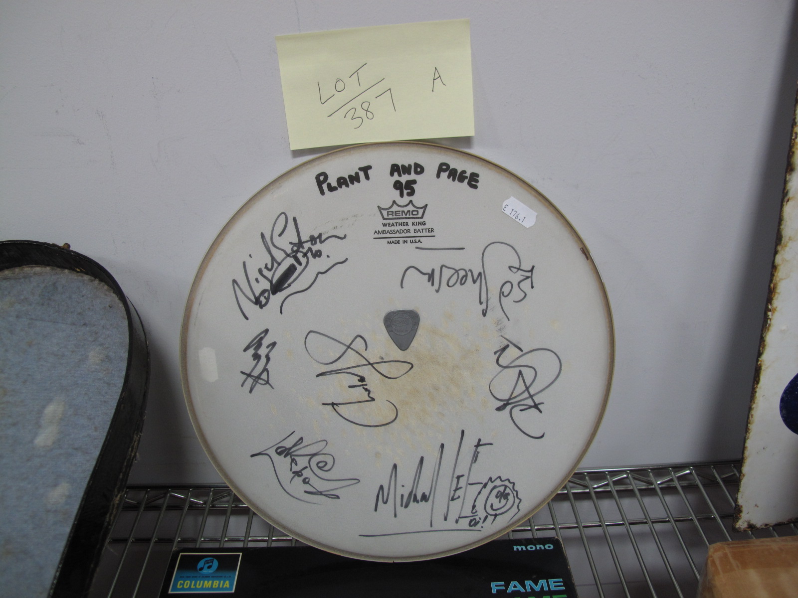 Pop Memorabilia - An Autographed Remo Drum Skin, relating to the Page/Plant 1995 Tour, signed