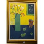 Johnstone (Contemporary)
'Still Life of Vase with Flowers & Pears'
Acrylic on board, signed bottom