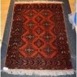 An Afghan rug, with two rows of four dog