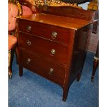 A mahogany three drawer bedroom chest, d