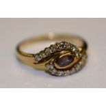 A 9ct gold amethyst and diamond ring, th