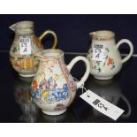 Three late 18th / early 19th century Chinese famille rose decorated jugs, of small form, all