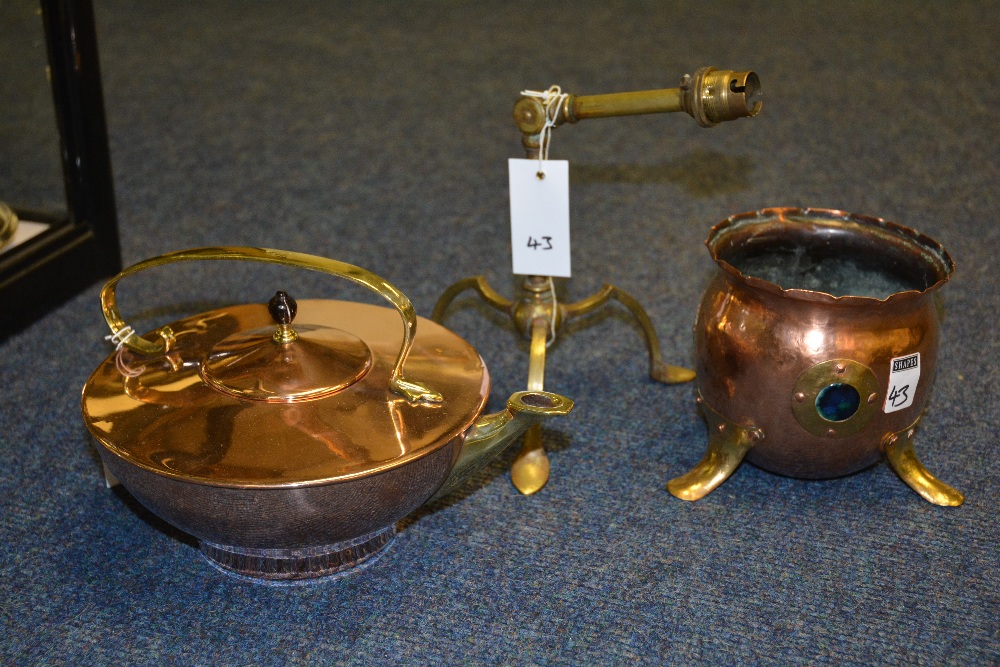 An Arts & Crafts copper tea kettle, with stylized brass handle and spout, together with an Arts & - Image 2 of 3