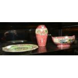 A Maling pink lustre vase and bowl, 23cm