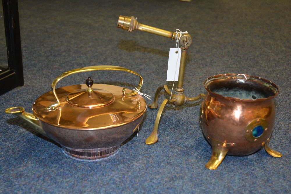 An Arts & Crafts copper tea kettle, with stylized brass handle and spout, together with an Arts & - Image 3 of 3