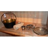 A brass jelly pan, together with some lo