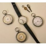 Three silver fob watches, early 20th cen