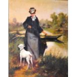 Francisco Miralles Y Galup (1848-1901)
'Lady with Dog by Waterside'
Oil on canvas, signed lower