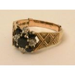A 9ct gold sapphire and diamond ring, th