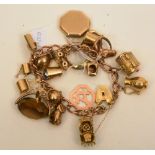 A 9ct gold charm bracelet, 21cm diameter