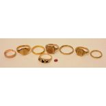 A collection of five 9ct gold wedding ba