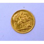 A gold George V half sovereign, dated 19