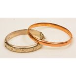 A 9ct gold rose gold bangle, 8.6g, toget