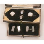 White metal cufflink and stud set, inset