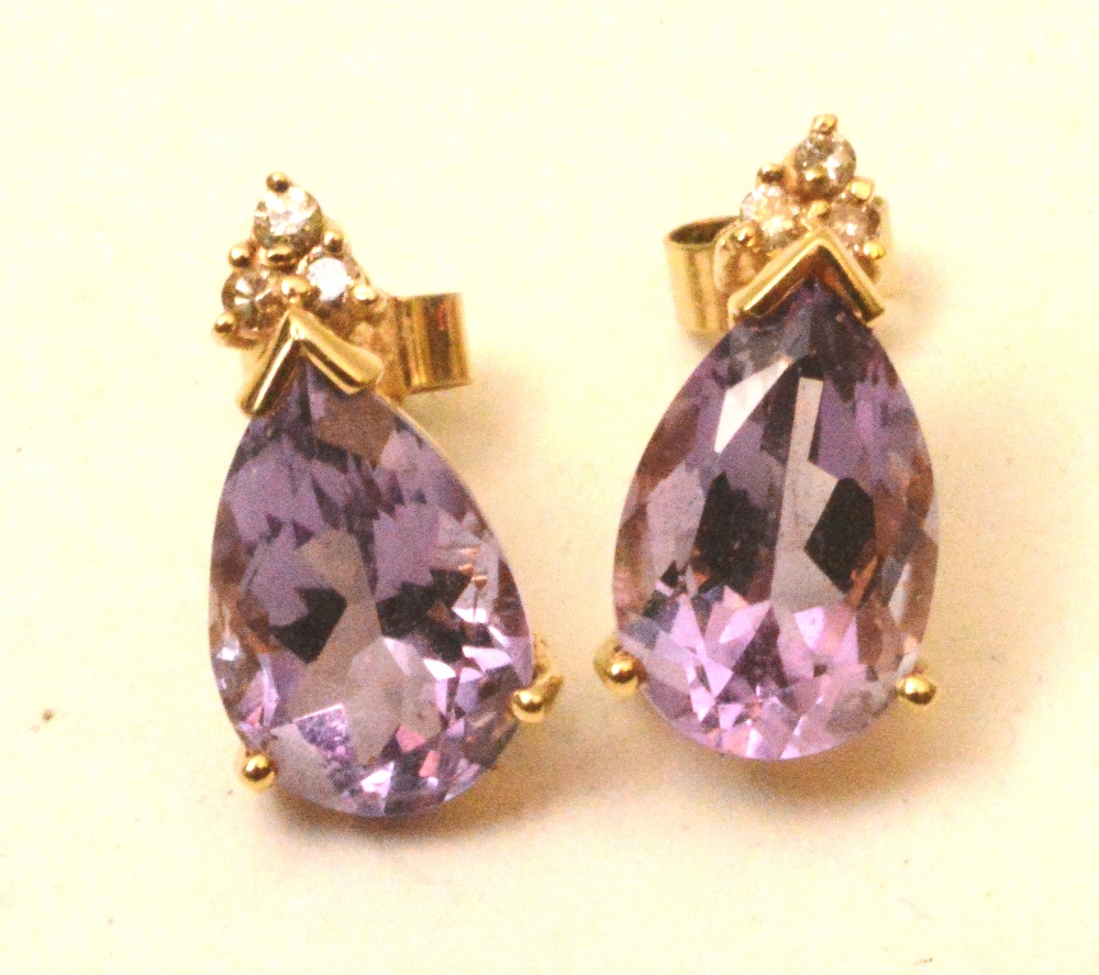 A pair of 14ct gold amethyst and diamond