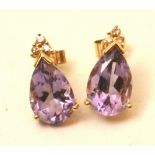 A pair of 14ct gold amethyst and diamond