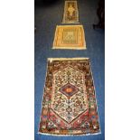 A prayer mat, and two others, 90 x 67cm,