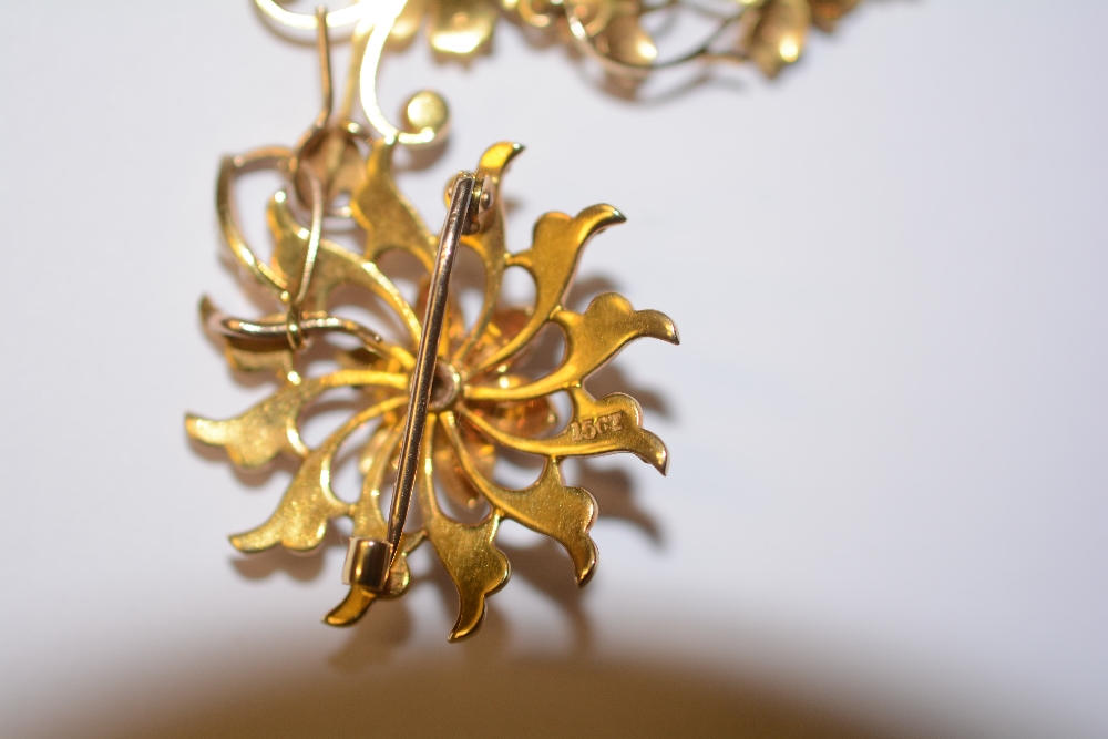 A late Victorian 15ct gold and seed pearl pendant, the central flowerhead drop and foliate detail - Image 4 of 5