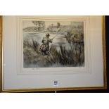 Henry Wilkinson (1921-2011)
'Fishing on the Banks'
Handcoloured copper plate etching,