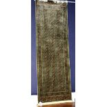 A Bokhora motif runner/wall hanging, with three rows of guls over green ground and geometric border,