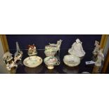 A quantity of porcelain, to include a pair of small Continental figures,