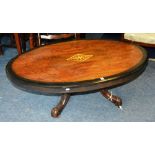 A converted Victorian walnut oval coffee table,