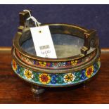 A cloisonne bronze censor, with shaped handles above foliate enamel decoration,