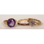A 9ct gold large amethyst solitaire ring, 4.