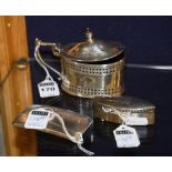 A Victorian silver mustard pot, Sheffield 1885, with urn finial, oval lid,