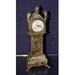 An antique Dutch silver miniature longcase clock, with painted enamel dial,