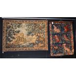 A Belgian needlepoint tapestry, with Continental landscape scene in foliage,