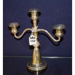 A silver three branch candelabra, Birmingham 1942 by BS Ltd, 10toz,