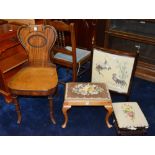 A Victorian mahogany hall chair, with scroll back, solid seat, raised on tapering supports,