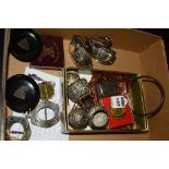 A silver vesta case, including silver bangle, thimble, Indian condiment set,