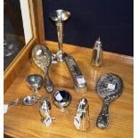 A quantity of various silver items, including posy vase, pepper pots, salts,