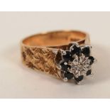 A 9ct gold sapphire and diamond flowerhead ring,