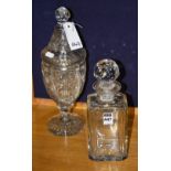 A cut glass decanter, with crystal stopper, 25cm high,