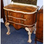 A Queen Anne style walnut commode chest, with shaped top above two serpentine shaped drawers,