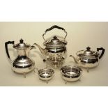 A silver tea service, by Wilson & Sharp, London 1915-16, comprising of teapot, hot water jug,