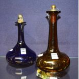 A Bristol Blue glass ships style decanter, the cork stamped for Dewars Whisky, 23cm high,